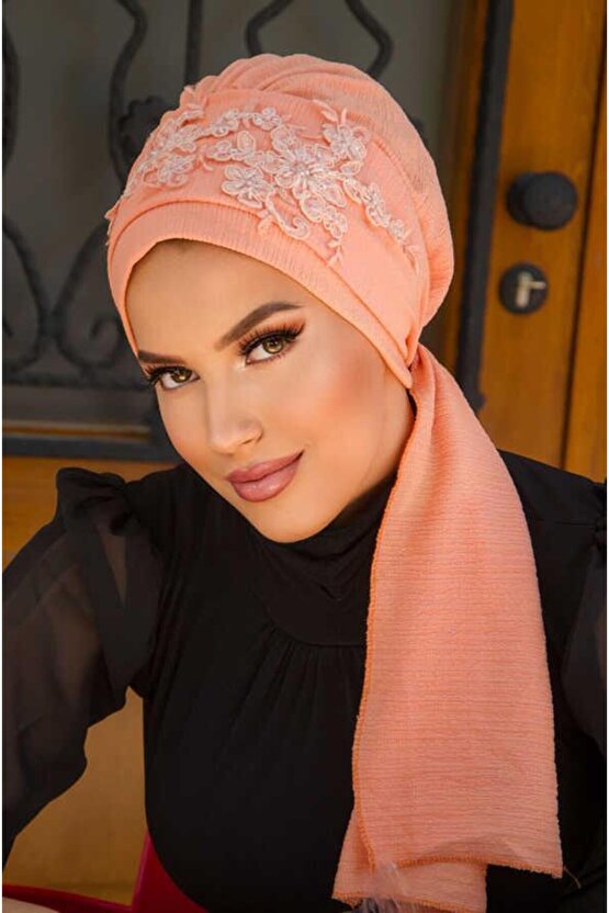 Somon Nakışlı Abiye Atkılı Bone