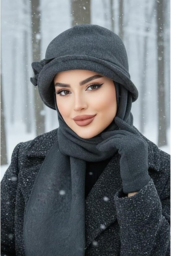 Füme Aksesuarlı Vintage Atkılı Şapka