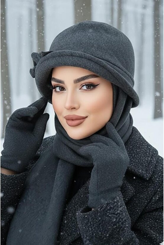 Füme Aksesuarlı Vintage Atkılı Şapka