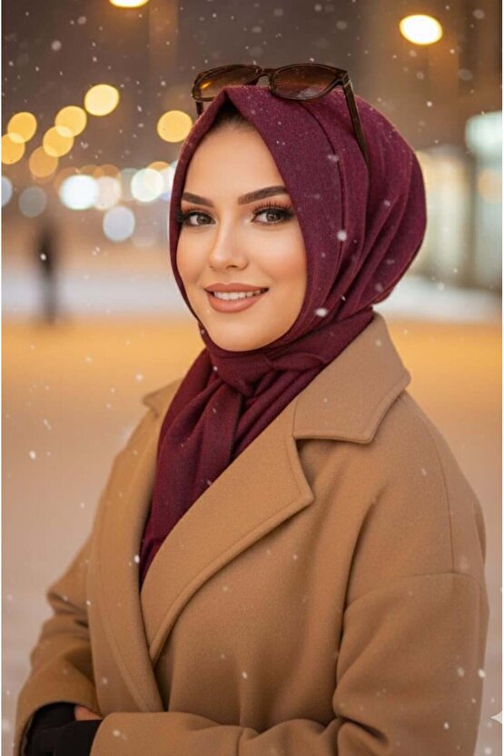 Bordo Kaşe Hazır Eşarp
