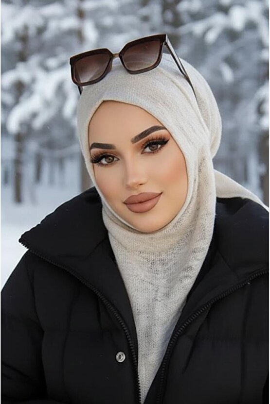 Beyaz Triko Kışlık Spor Bone Hijab