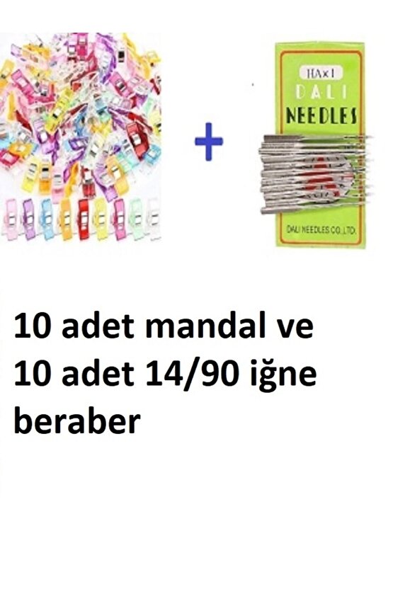 Dikiş Nakış Plastik Klips Tutucu Mandal (RENKLİ 10 ADET)- Dali Ev Tipi Makine Iğnesi 1490 10 Adet