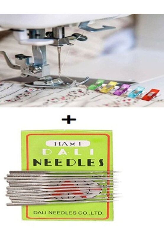 Dikiş Nakış Plastik Klips Tutucu Mandal (renkli 10 Adet)- Dali Ev Tipi Makine Iğnesi 1490 10 Adet