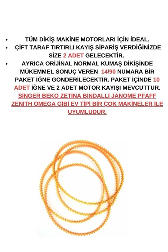 Dikiş Makine Motor Kayışı Çift Tarafı Tırtırlı 2 Adet Ve HAX EV TİPİ 12numara 10 Adet Iğne