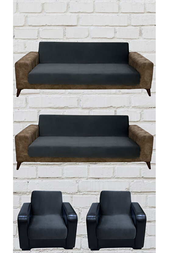 3+3+1+1 İtalyan Süet Kolsuz Koltuk Örtüsü (ANTRASİT RENK)