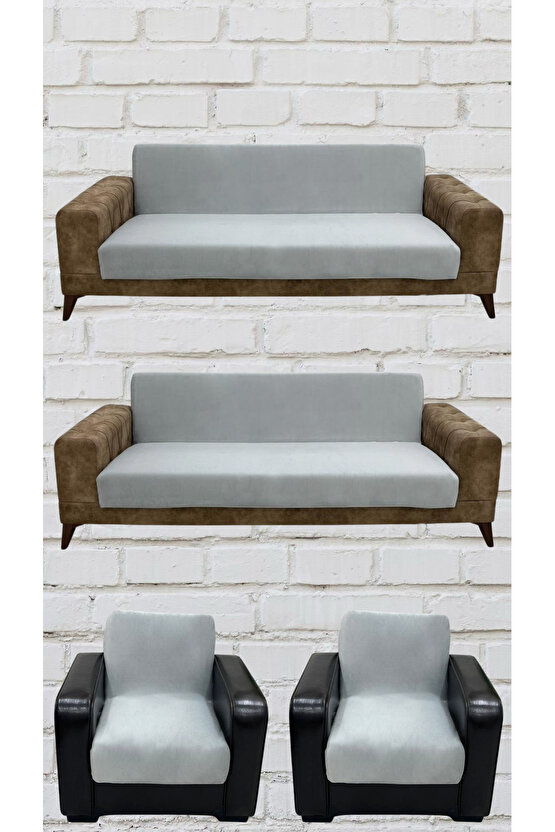 3+3+1+1 İtalyan Süet Kolsuz Koltuk Örtüsü ( AÇIK GRİ RENK)