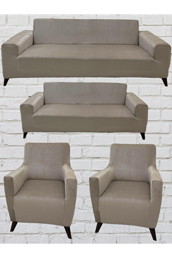 3+2+1+1 İtalyan Süet Koltuk Örtüsü(VİZON)