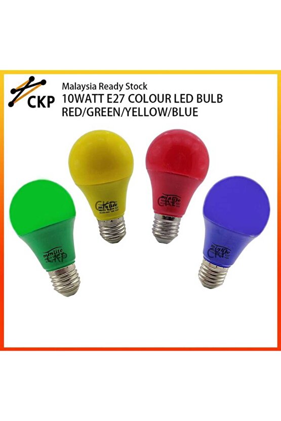 1er Adet Toplam 4 Tane Sarı, Kırmızı, Mavi, Yeşil Renk 10 Watt E27 Duy Led Ampul 4lü Renkli Ampul