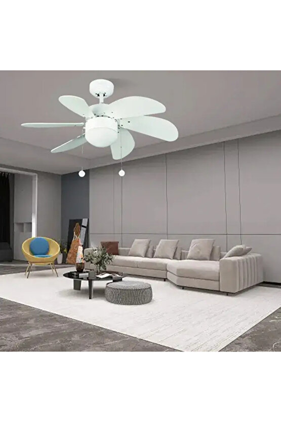 60 Watt, 6 Kanatlı, 30 İnç, Kumandasız Tavan Vantilatörü, E27 Duylu Avize Tipi Tavan Vantilatörü
