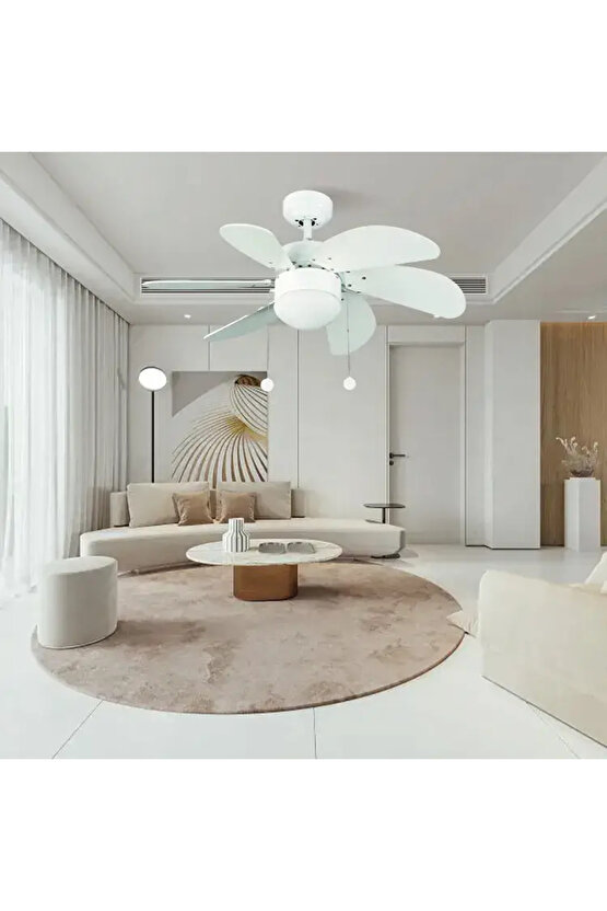 60 Watt, 6 Kanatlı, 30 İnç, Kumandasız Tavan Vantilatörü, E27 Duylu Avize Tipi Tavan Vantilatörü