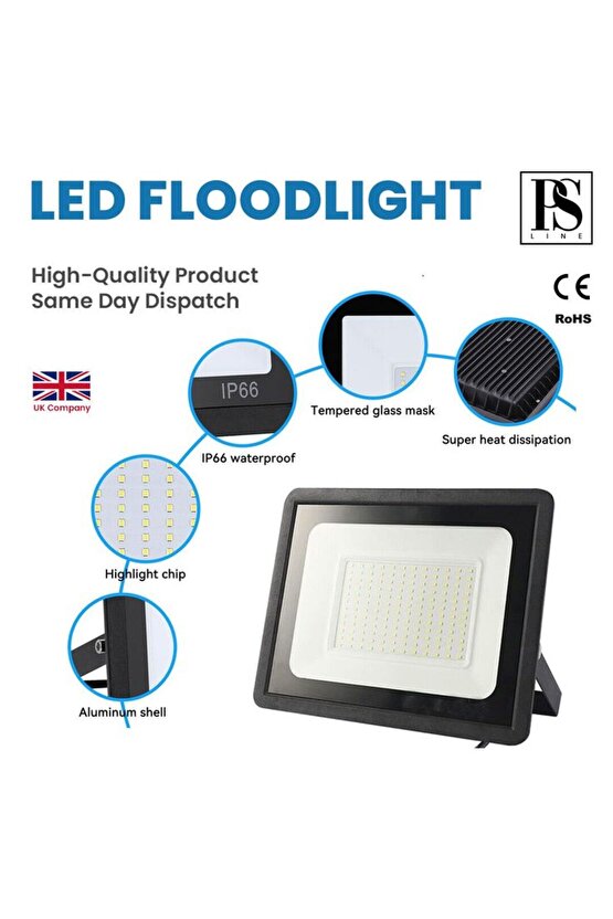 200 Watt, 16000 Lm Çok Kaliteli, 6500K Beyaz Işık, Elektrikle Çalışır İç - Dış Mekan Led Projektör