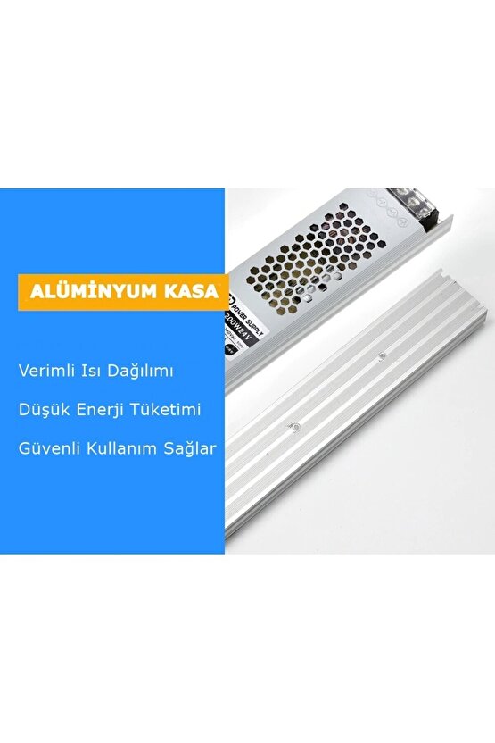 Çok Kaliteli 5 Amper (60W) Süper Slim 12V Trafo, Alüminyum Bal Peteği Gövde 12V, 60W Led Driver