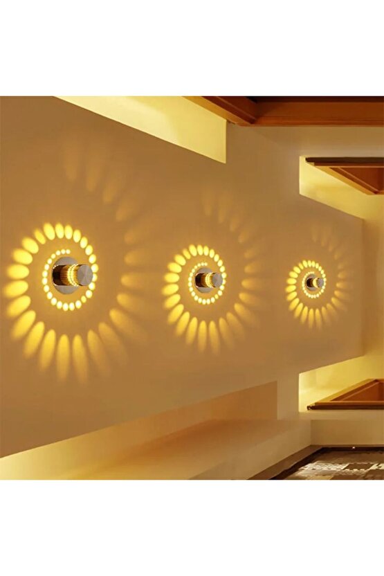 1 Adet Elektrikle Çalışır, 3 Watt Yaylı Tavan Ve Duvar Aplik, 3000 Kelvin Sarı Işık Metal Led Aplik