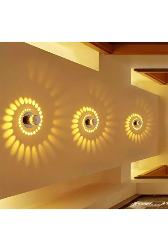 1 Adet Elektrikle Çalışır, 3 Watt Yaylı Tavan Ve Duvar Aplik, 3000 Kelvin Sarı Işık Metal Led Aplik