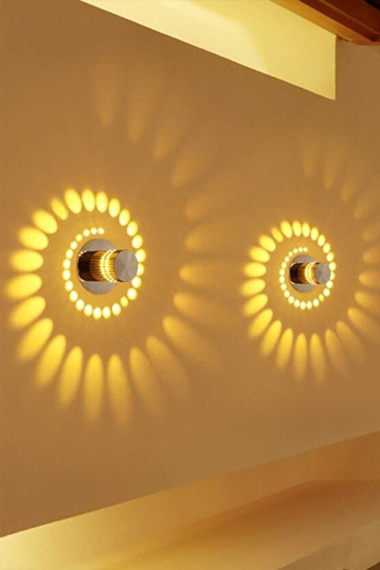 1 Adet Elektrikle Çalışır, 3 Watt Yaylı Tavan Ve Duvar Aplik, 3000 Kelvin Sarı Işık Metal Led Aplik