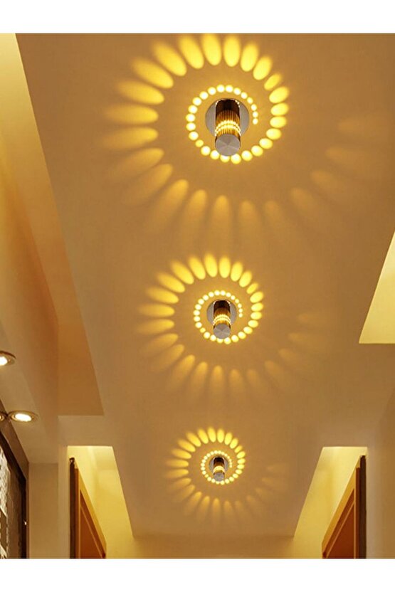 1 Adet Elektrikle Çalışır, 3 Watt Yaylı Tavan Ve Duvar Aplik, 3000 Kelvin Sarı Işık Metal Led Aplik