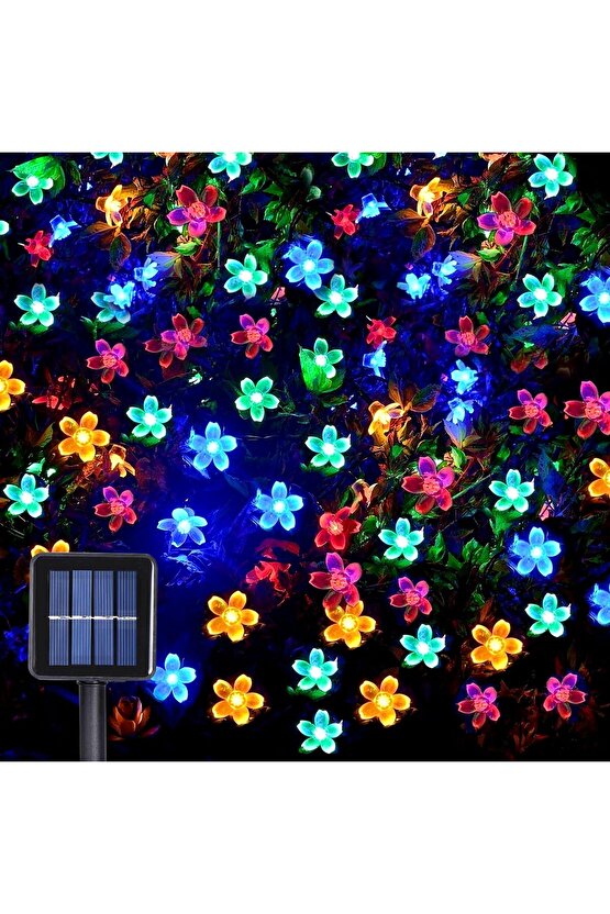 Güneş Enerjili, 20 Watt, RGB, 5 Metre 7 Modlu Işık Zinciri, Güneş Enerjili 5 Metre Çiçek Bahçesi