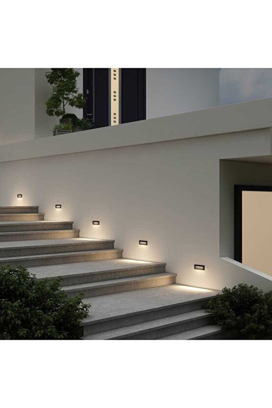 5 Watt, 3200 Kelvin, Sensörsüz Dış Mekan ve Nemli Alan Dikdörtgen Merdiven Led, IP65 Armatür 17x7 Cm