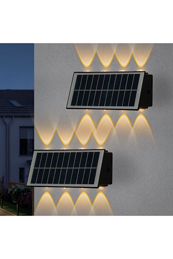 2 Adet 20 Watt, Güneş Enerjisi İle Çalışır Çok Kaliteli Dış Mekan Led Aplik Solar Bahçe Duvar Aplik
