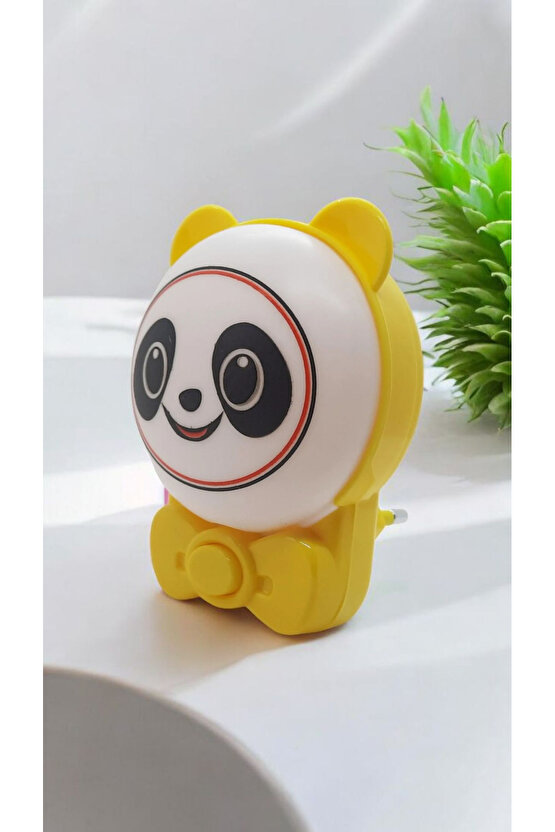 Sevimli Panda Bebek Çocuk Odası Gece Lambası, Prize Tak Çalıştır Anahtarlı, 2 Watt Beyaz Işık Ledli
