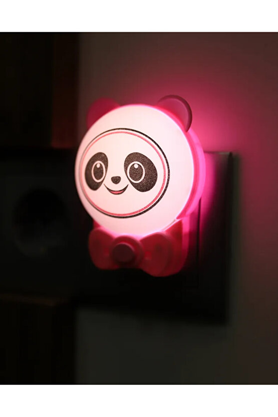 Sevimli Panda Bebek Çocuk Odası Gece Lambası, Prize Tak Çalıştır Anahtarlı, 2 Watt Beyaz Işık Ledli