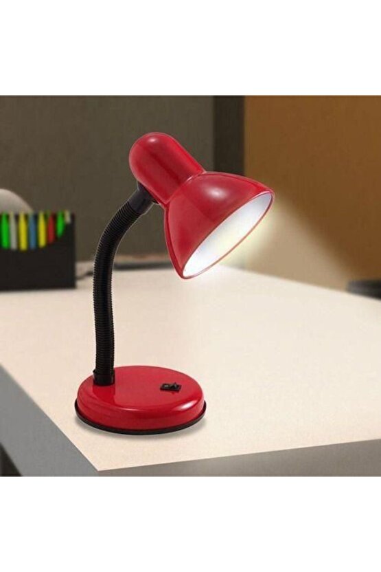 Kırmızı Renk Modern Tasarım Masa Lambası, Ders Çalışma Lambası, Öğrenci Lambası, Fişli Masa Lambası