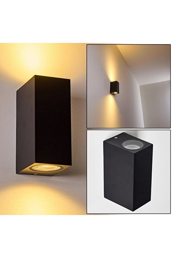 14 Watt Amber Işık Ampuller Dahil Çift Yönlü İç ve Dış Mekan Armatür Siyah Kasa Bahçe Duvar Apliği