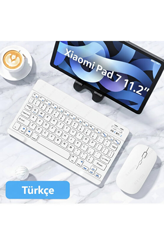 Xiao Mi Pad 7 11.2 Tablet için Uyumlu Slim Şarjlı Türkçe Bluetooth Klavye  Mouse Seti