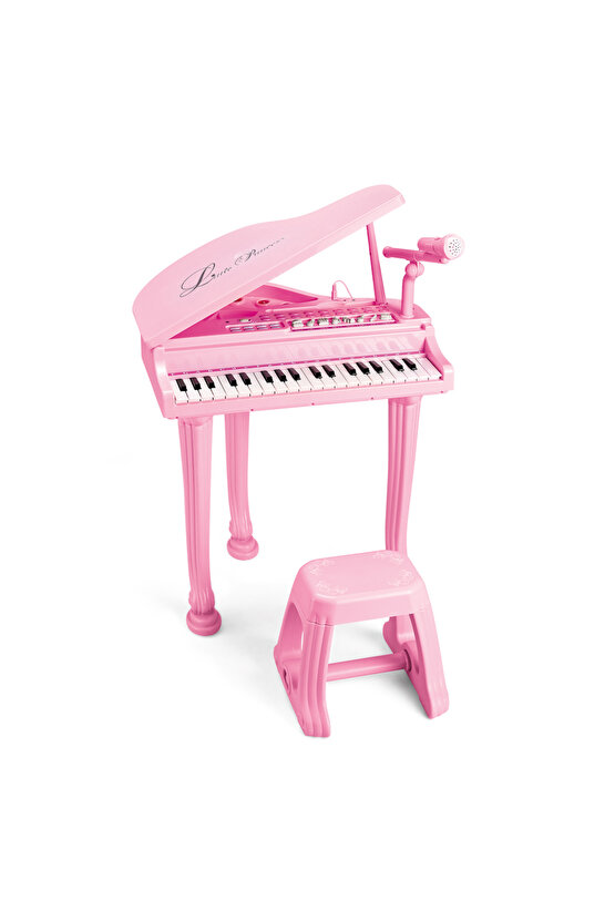 37 Tuşlu Mini Piano Mikrofonlu Ve Tabureli Çocuk Piyano Pembe-88022