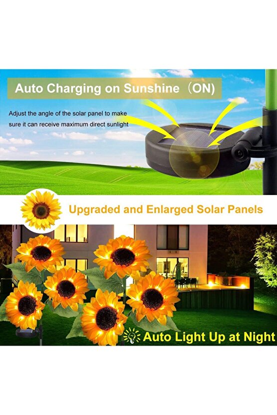 Solar Bahçe Işıkları Güneş Enerjili Ayçiçeği LED Aydınlatma 3 Yapraklı,Solar Sunflower Lights(2 Adet