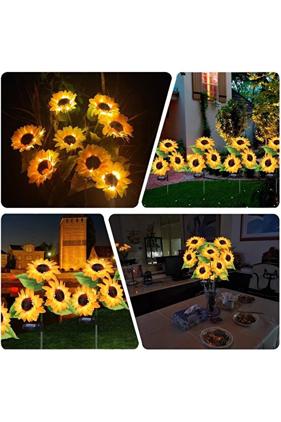 Solar Bahçe Işıkları Güneş Enerjili Ayçiçeği LED Aydınlatma 3 Yapraklı,Solar Sunflower Lights(2 Adet