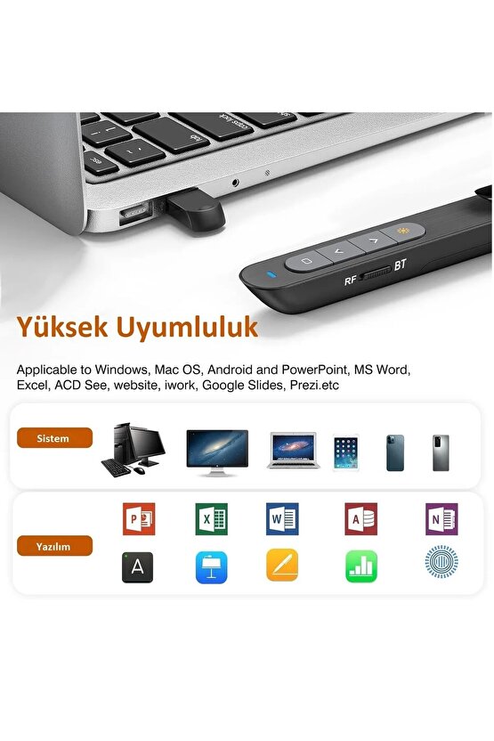 Sunum Kumandası Wireless Presenter Laser Pointer Kalem Tipi Çok Fonksiyonlu Lazer Pointer