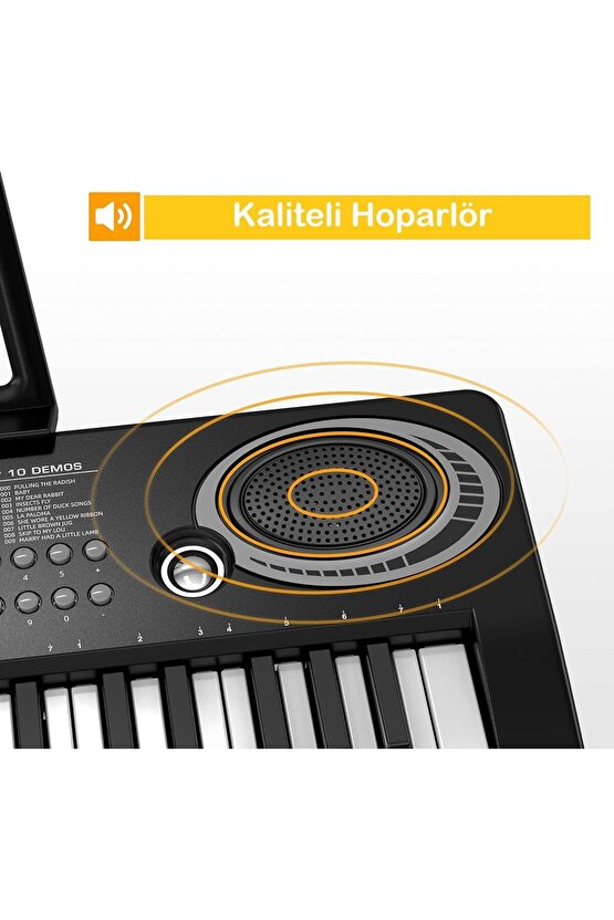 Piyano 61 Tuşlu 5 Oktav Org 100 Ses+100 Ritim Eğitim İçin Mikrofon+ Nota Standı+Taşıma Çatası HEDİYE
