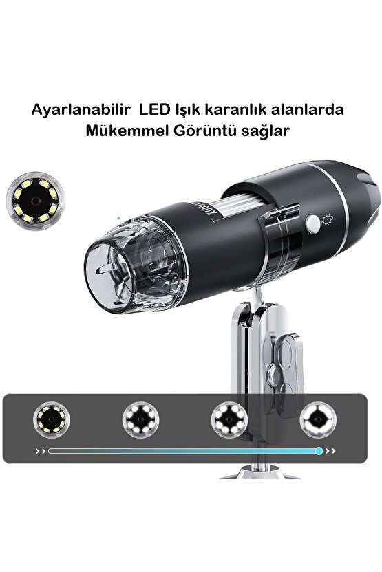 Dijital Mikroskop 1600X Zoom 8 LED Taşınabilir Saç ve Cilt Analiz Cihazı - IOS ve Android Uyumlu