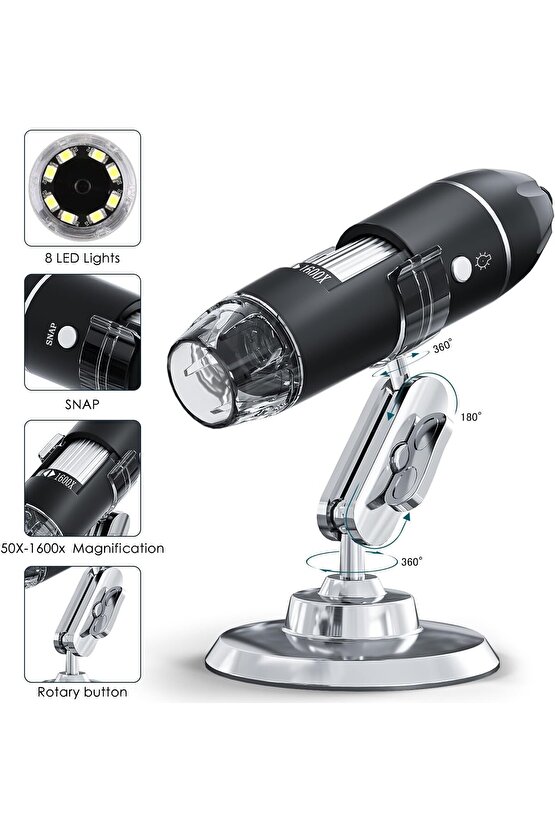 Dijital Mikroskop 1600X Zoom 8 LED Taşınabilir Saç ve Cilt Analiz Cihazı - IOS ve Android Uyumlu