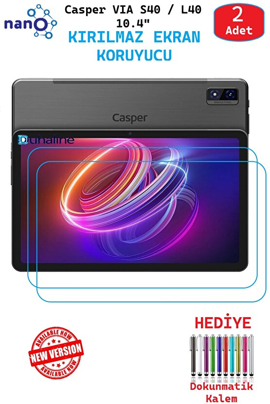 2 ADET Casper VIA S40 L40 10.4 Tablet Tam Uyumlu Ekran Koruyucu Şeffaf Cam Nano HD Esnek Kırılmaz