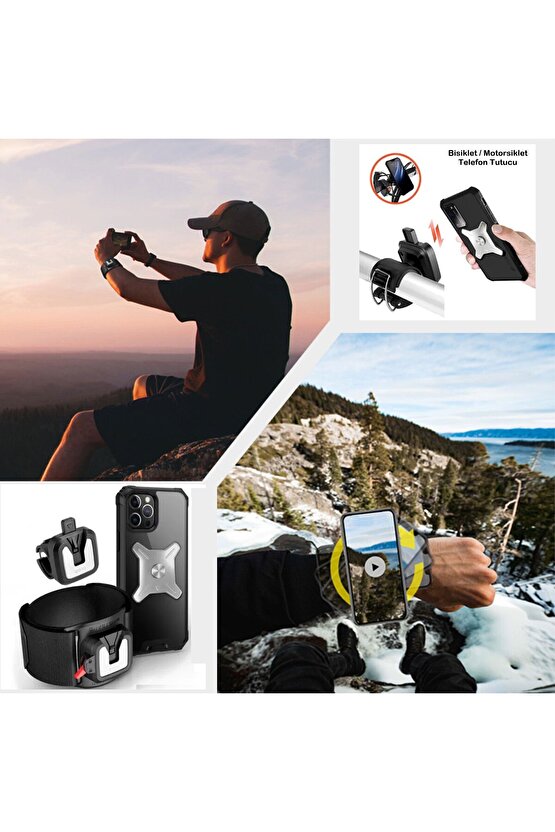 Bisiklet Motorsiklet Gidon Telefon Tutucu 2in1 KolBilek Takılan Band Pratik Kilitli Telefon Tutucu