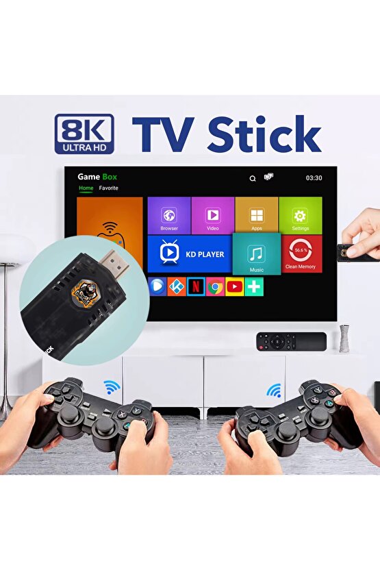 Yeni Versiyon 8K Ultra HD Game Box+Android TV 36500 Oyunlu 5g 64 GB Tv Game Stick Oyun Konsolu+2 Kol