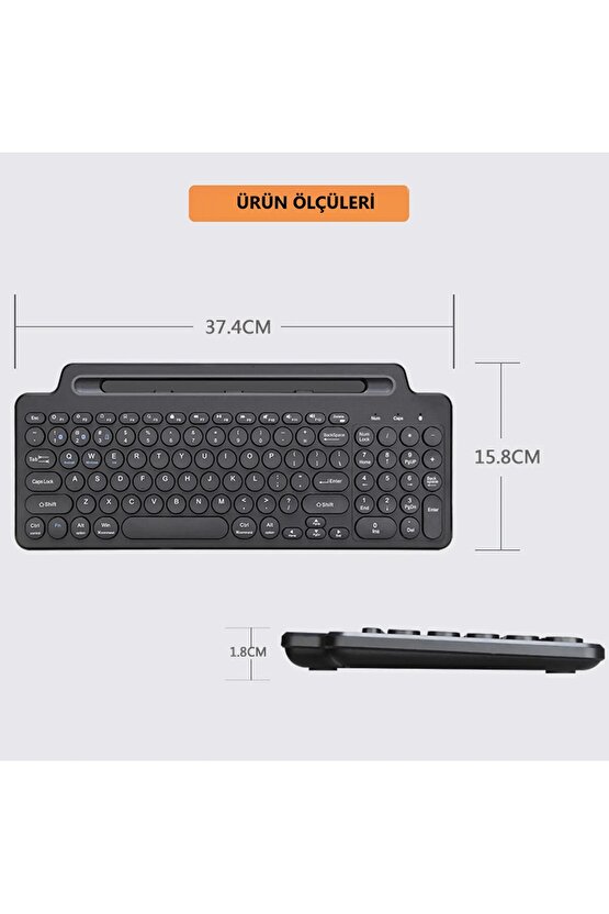 Bluetooth&Wireless Kablosuz Standlı Klavye Tablet Telefon Pc Tv Laptop Mac Uyumlu Numerik Sessiz Tuş