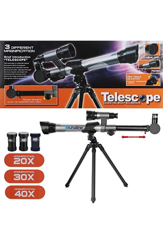 3 Lensli 40x Yakınlaştırma Astronomin Monoküler Eğitici Teleskop Gece Görüş Ay Doğa Gözlem+Tripod