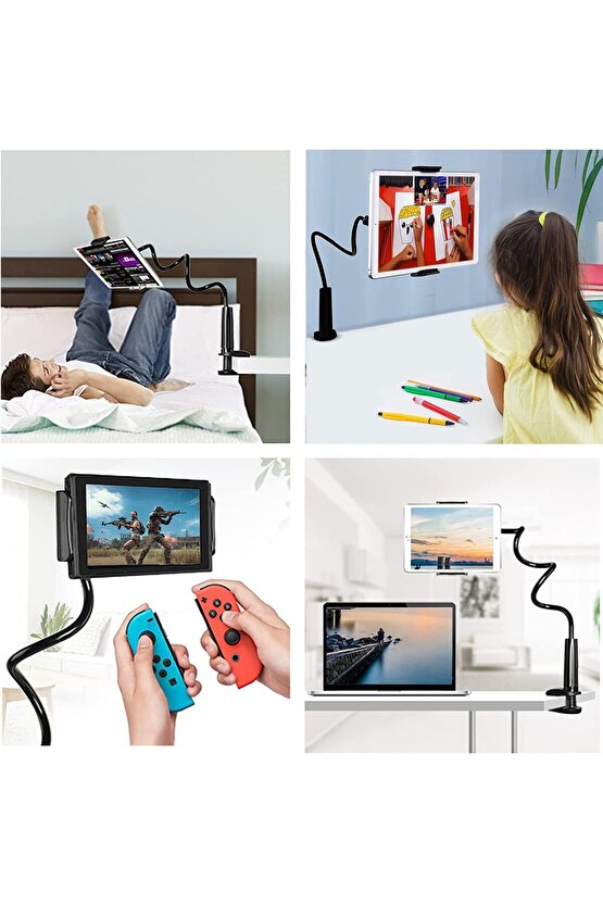 Masa Kenarı Akrobat Telefon Ve Tablet Tutucu Standı 360 Derece Oynar Başlıklı-Siyah