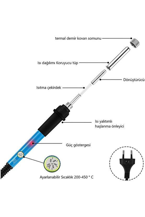 Havya seti 60W 220V Isı Ayarlı 37 Parça Ahşap Yakma Elektrikli Havya Seti Lehim Seti