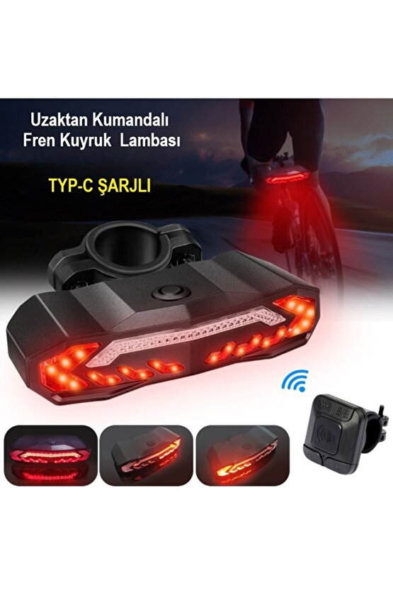 Akıllı Şarj Edilebilir Bisiklet Arka Lamba Dönüş Sinyali Stop Işığı, Uzaktan Kumandalı Alarm, Korna