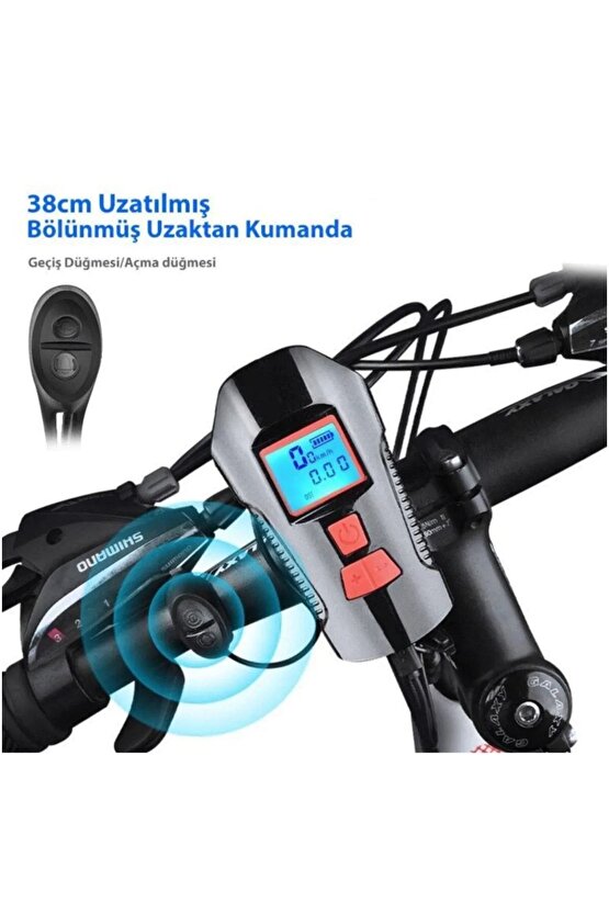 Bisiklet Lcd Hız Gösterge Km Ekranı Su Geçirmez Şarjlı Led Işık 4 Mod Işık Korna 6 Mod Ses 3 In 1