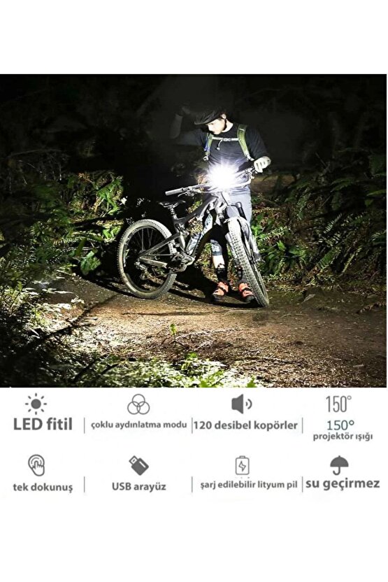 Bisiklet Lcd Hız Gösterge Km Ekranı Su Geçirmez Şarjlı Led Işık 4 Mod Işık Korna 6 Mod Ses 3 In 1