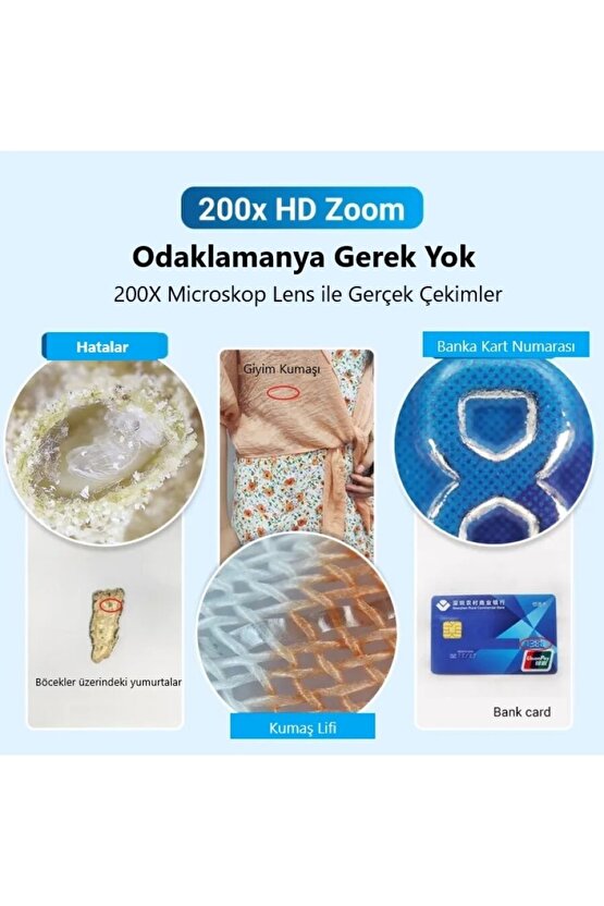 200x Hd Led Işıklı Taşınabilir Cep Telefonu Mikroskobu Cpl Lens (siyah)
