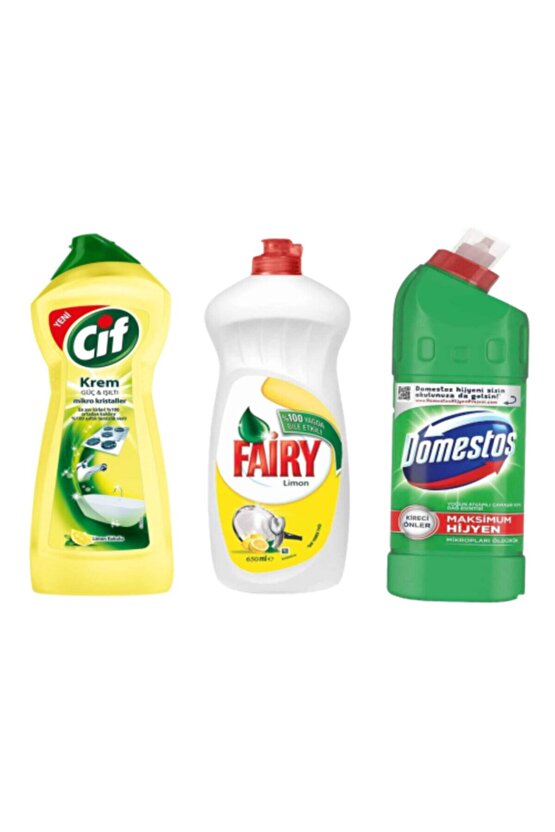 Bulaşık Deterjanı Limonlu 650 ml Domestos Çamaşır Suyu Cif Krem Temizleyici 750 ml Limon