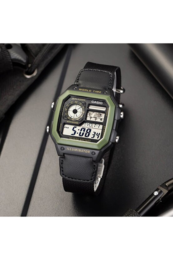 AE-1200WHB-1BVDF Quartz Nato Siyah 10 ATM 42 mm Erkek Kol Saati