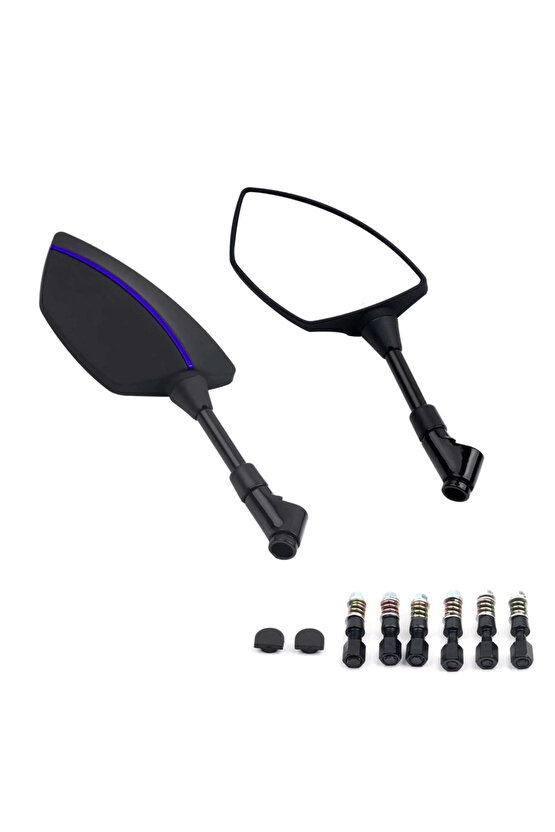 Motosiklet Ayna 426 Mavi Şeritli Üniversal 8-10 mm Uyumlu Marka Model Fark Etmez