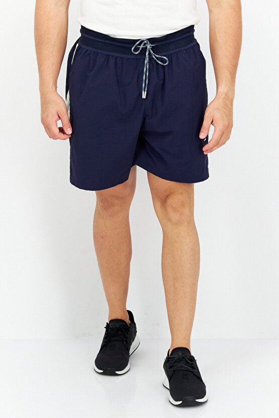 Erkek Spor Giyim Fit İşlemeli Logo Antrenman Şortu, Lacivert Kombo